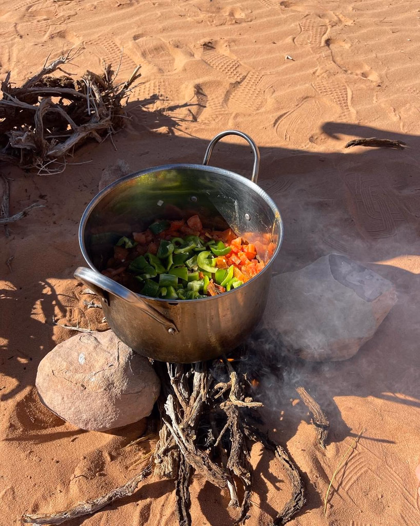 Vegetables being cooked in Wadi Rum Desert, Jordan