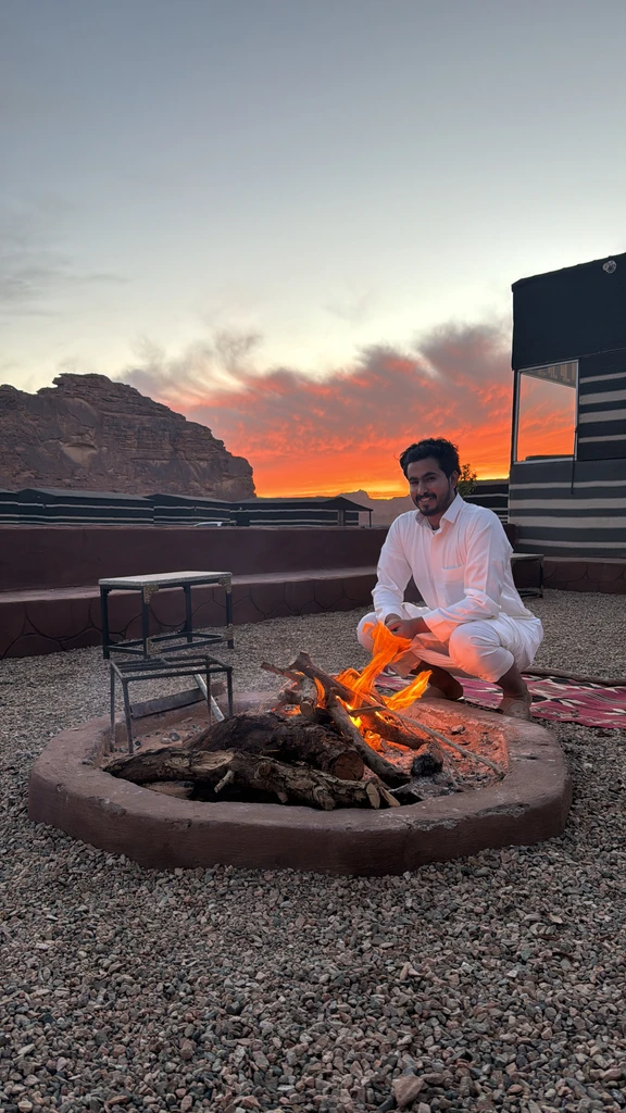 Ahmad - Bedouin guide by the campfire in our camp Wadi Rum, Jordan