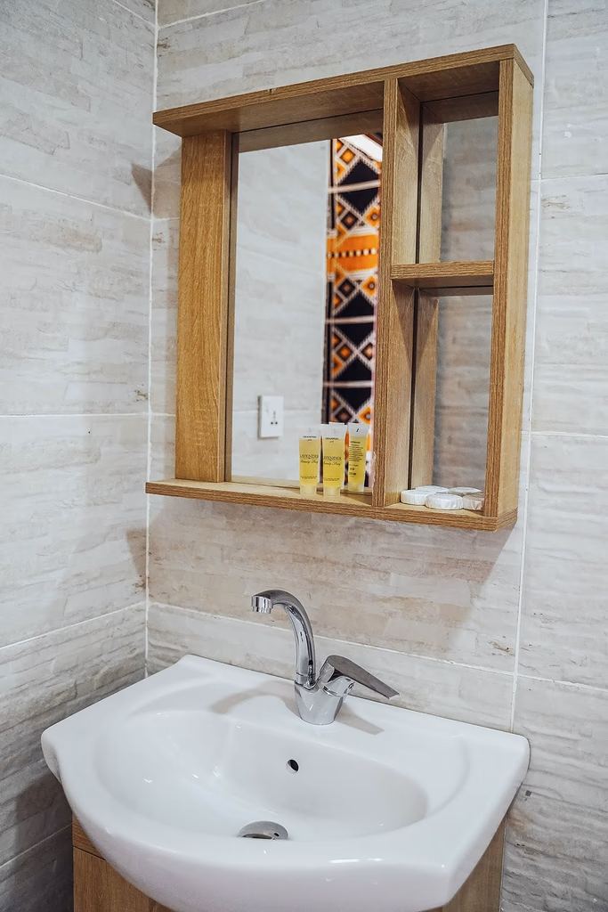 Bathroom sink and mirror Inside our Bedouin Camp House
