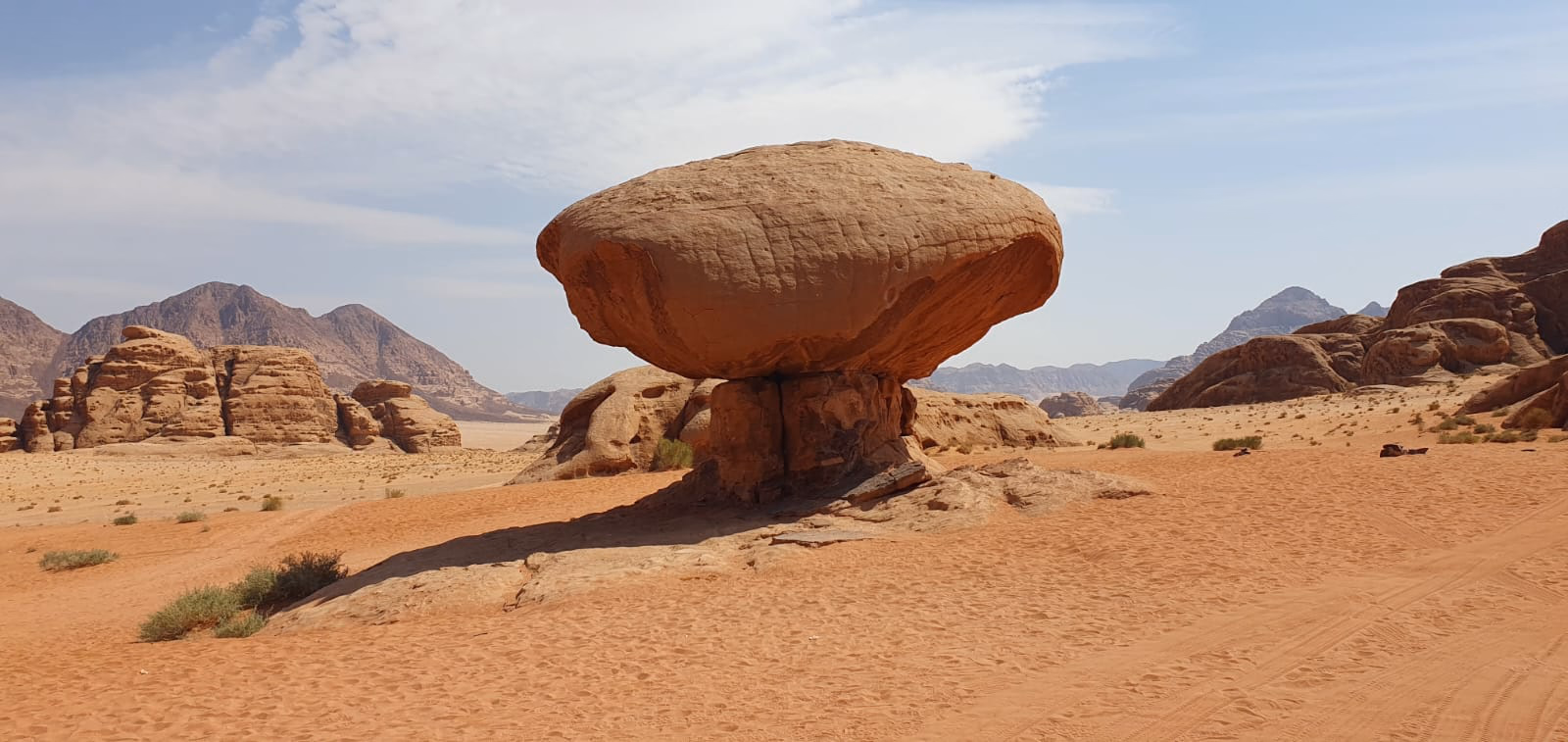 Mushroom-shaped sandstone formation in Wadi Rum
