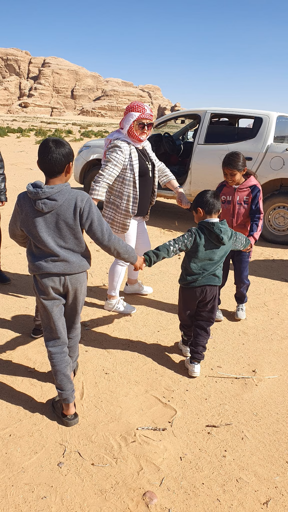 Wadi Rum, Jordan Guests playing and integrating with our Bedouin Family