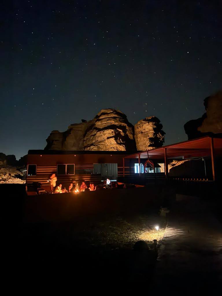 Campfire Area in our Traditional Bedouin Camp at night Wadi Rum, Jordan