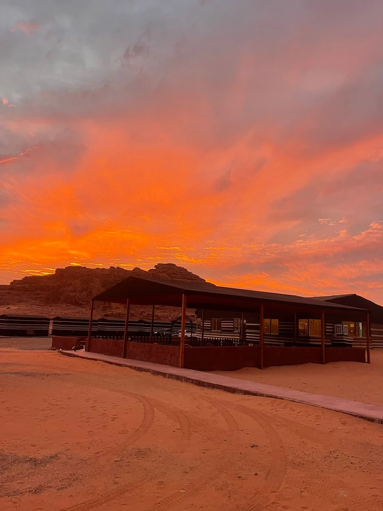 Communal Area of our Camp at sunset Wadi Rum, Jordan