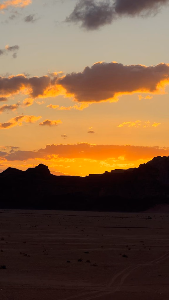 Sun set behind the desert in Wadi Rum, Jordan